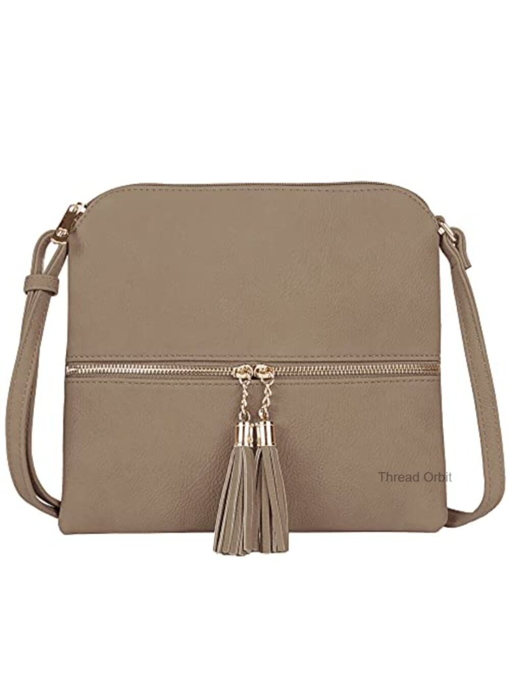 Faux Leather Crossbody Bag with Tassel & Zipper Pocket